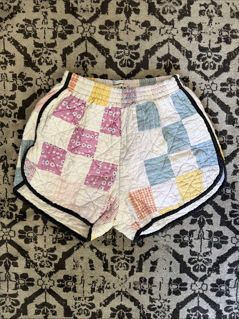 Carleen Patchwork Quilted Women’s Shorts - Pastel Pink & Blue, XS